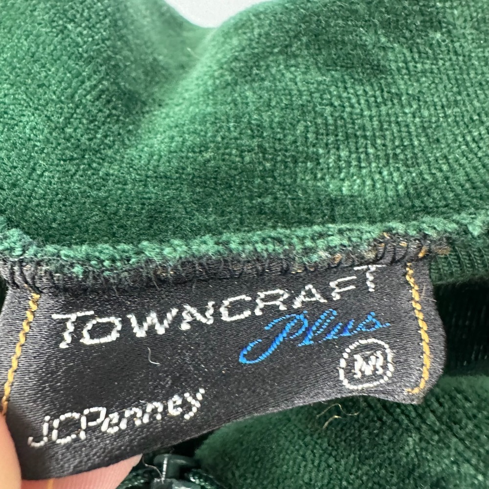 Vintage Y2K Towncraft JC‎ Penny Quarter Zip Velour Pullover Sweatshirt Green M - Picture 6 of 8
